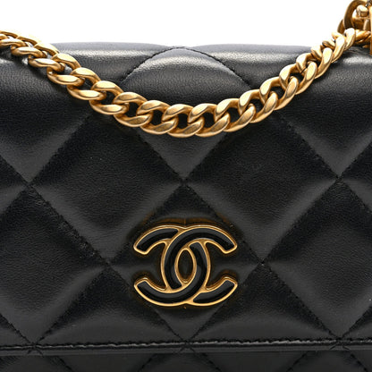 Lambskin Enamel Quilted Pending CC Clutch With Chain Black