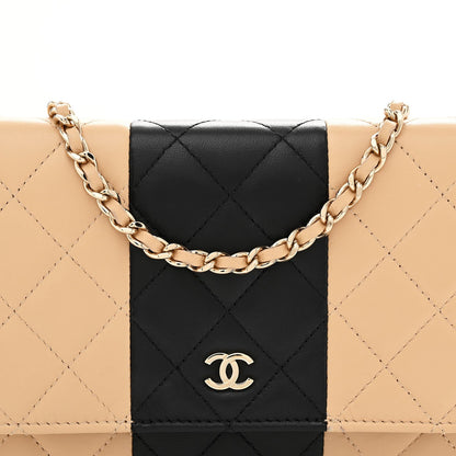 Lambskin Quilted Wallet On Chain WOC Beige Black