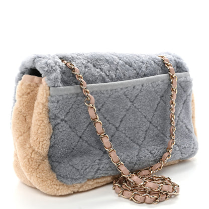 Shearling Sheepskin Single Flap Gray Pink Beige
