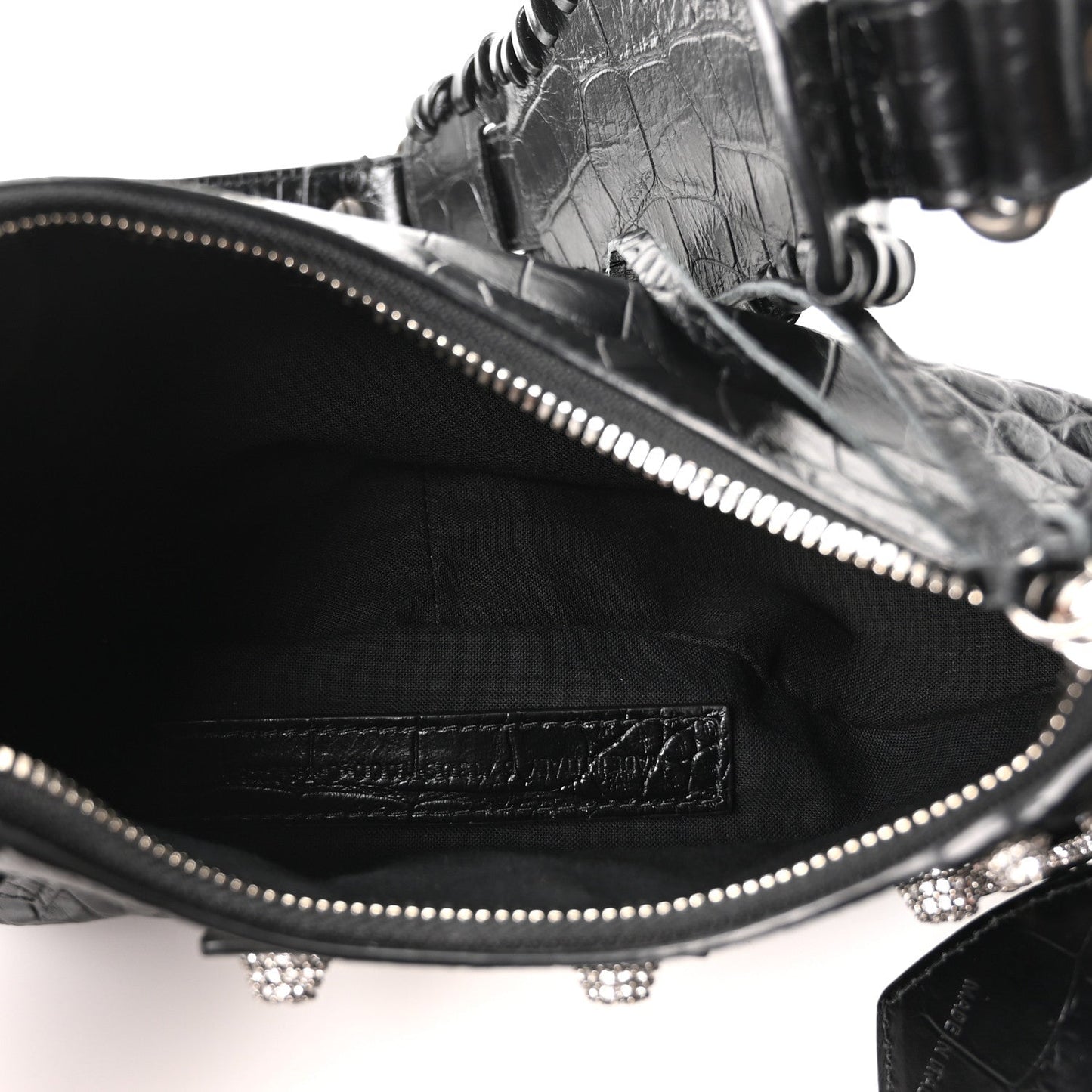 Extra Supple Calfskin Crystal Crocodile Embossed Le Cagole Shoulder Bag XS Black