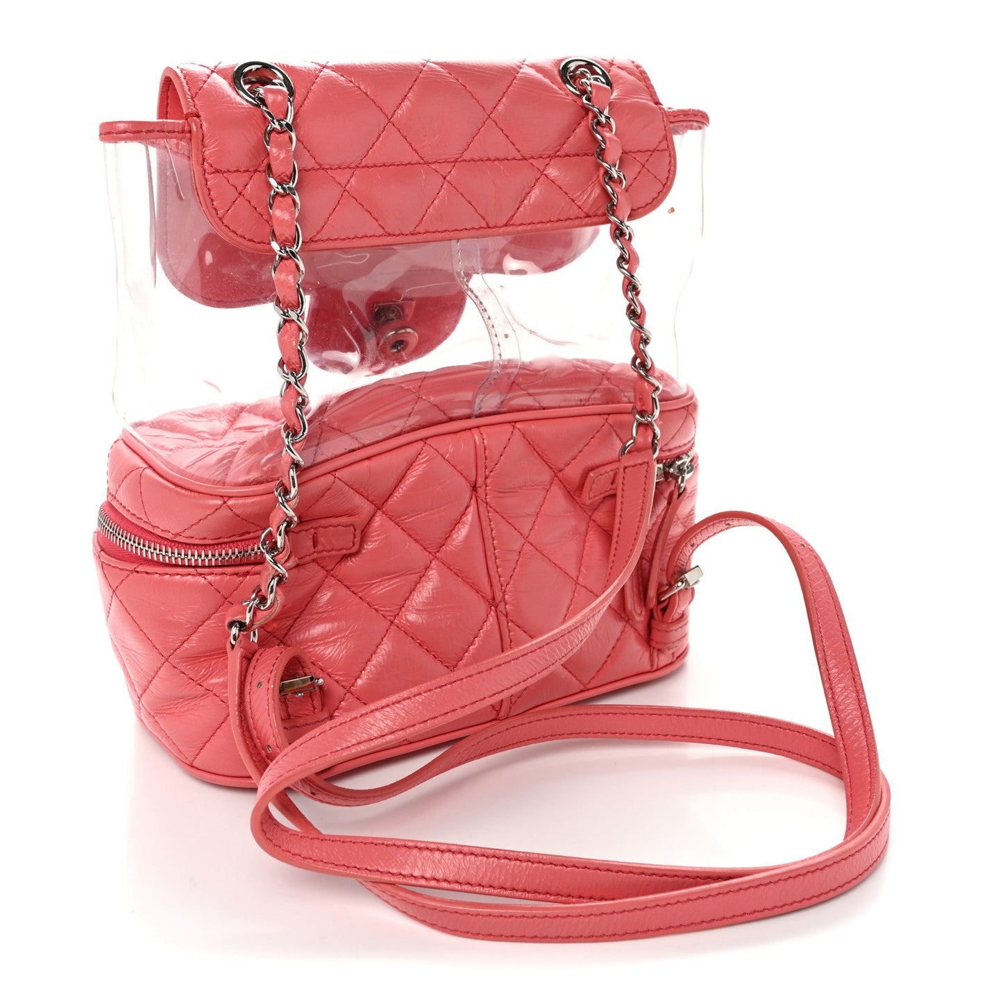 Crumpled Calfskin PVC Quilted Backpack Pink