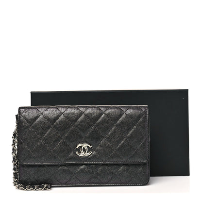 Iridescent Caviar Quilted Classic Pouch Clutch Black
