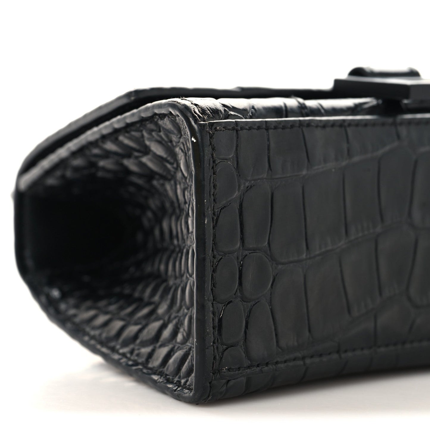Shiny Calfskin Monochrome Crocodile Embossed Small Hourglass Top Handle Bag Black