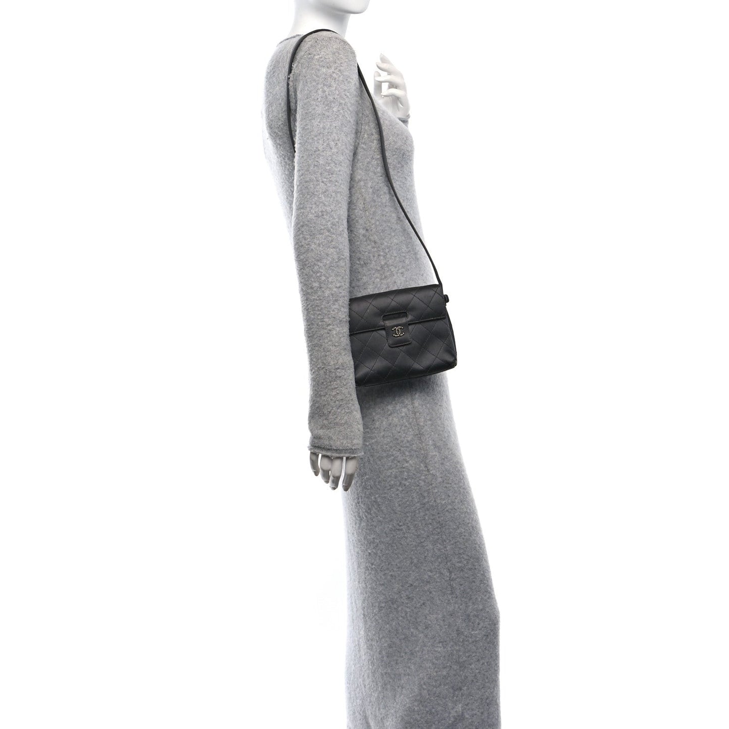 Satin Quilted Crystal CC Square Flap Grey