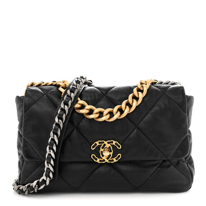 Goatskin Quilted Large Chanel 19 Flap Black