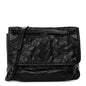 Crinkled Calfskin Matelasse Monogram Medium Niki Chain Satchel Black