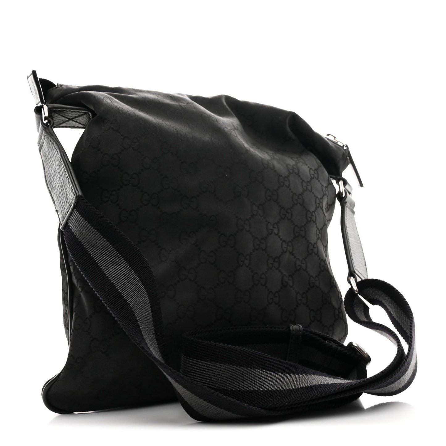 Nylon Monogram Medium Flat Messenger Bag Black