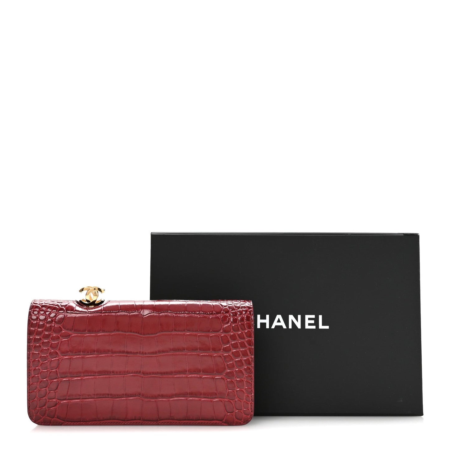 Calfskin Crocodile Embossed Clutch Burgundy