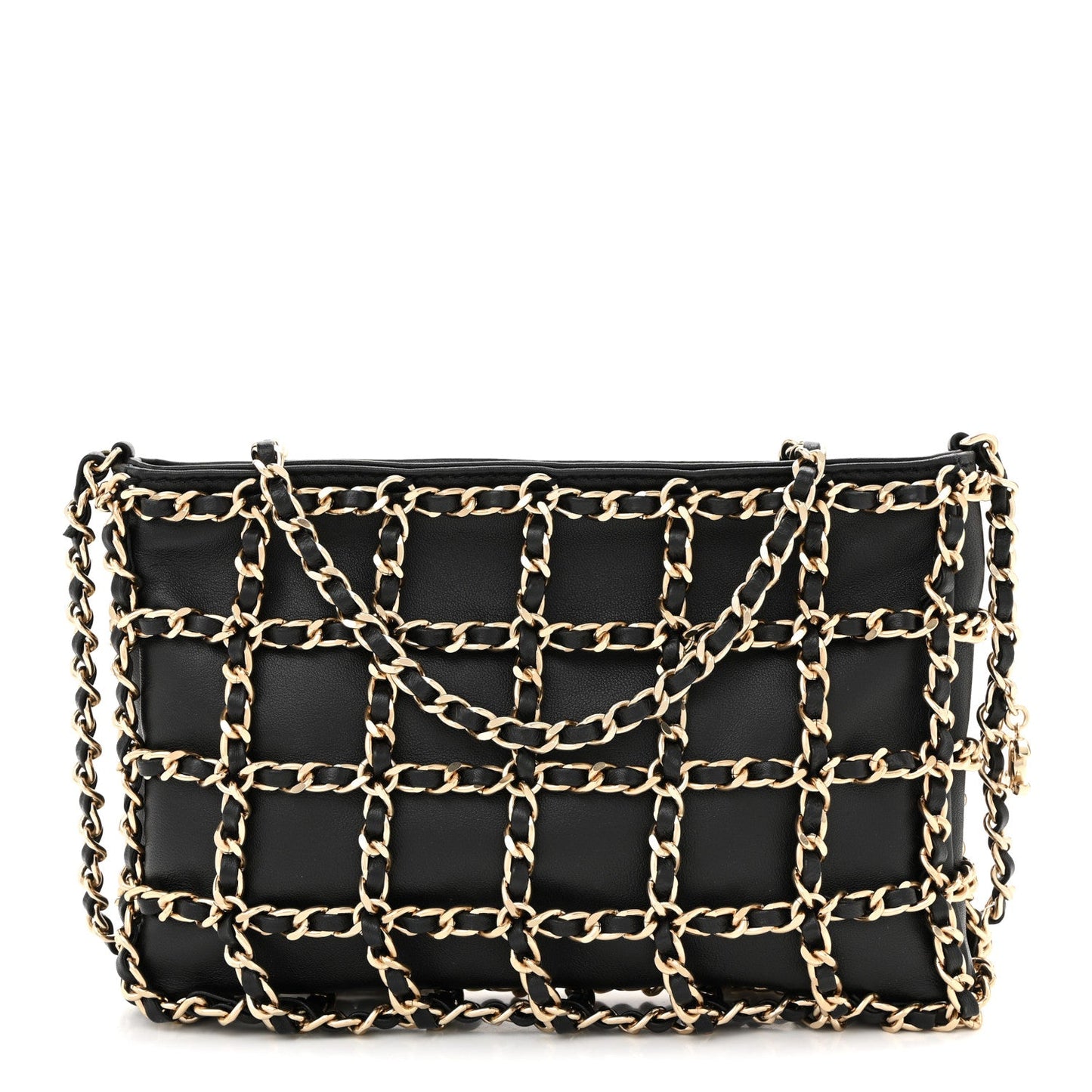 Lambskin Chain Frame Shoulder Bag Black