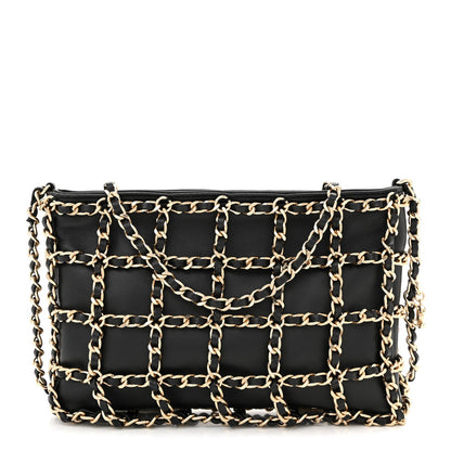 Lambskin Chain Frame Shoulder Bag Black