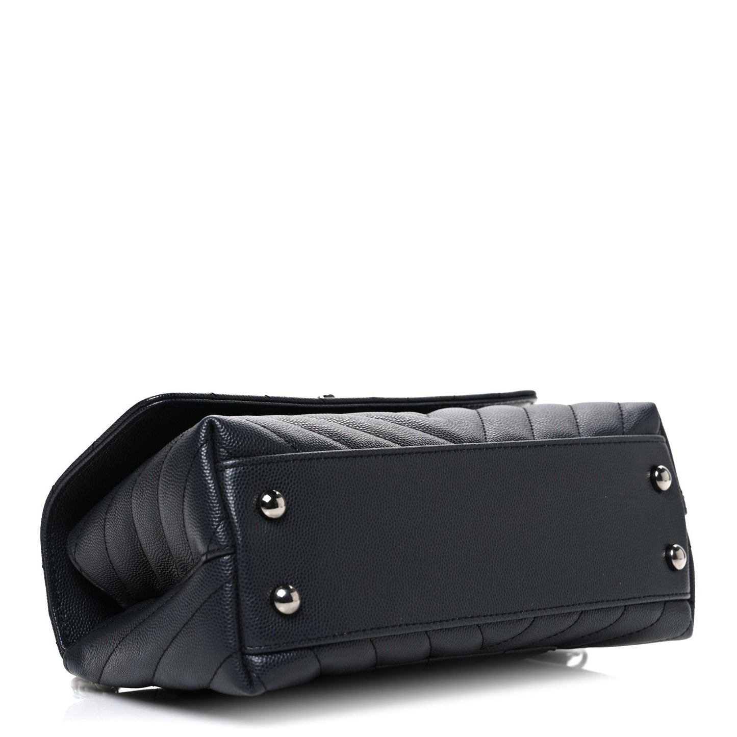 Caviar Chevron Quilted Mini Coco Handle Flap Dark Grey