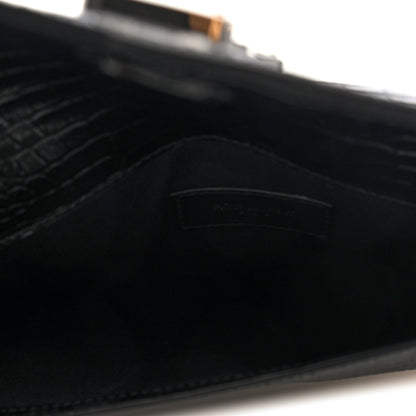 Calfskin Crocodile Embossed Uptown Monogram Pouch Black