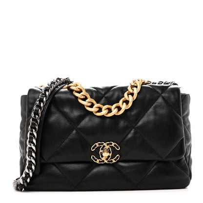 Lambskin Quilted Large Chanel 19 Flap Black