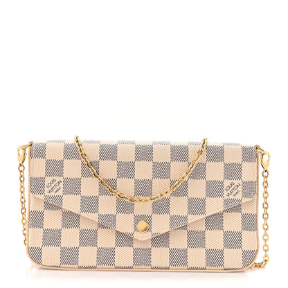 Damier Azur Pochette Felicie Chain Wallet Rose Ballerine