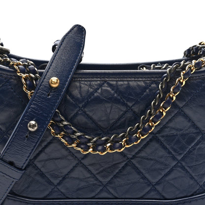 Aged Calfskin Quilted Small Gabrielle Hobo Navy