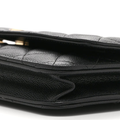 Caviar Quilted Crystal CC Wallet On Chain WOC Black
