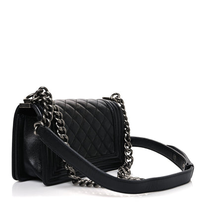 Caviar Quilted Small Boy Flap Black