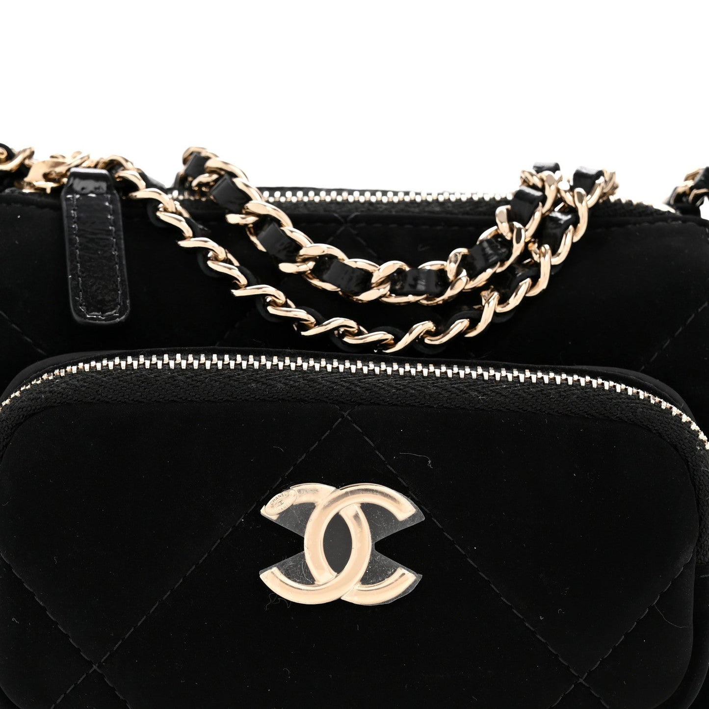 Velvet Effect Nylon Shiny Crumpled Calfskin Mini Quilted Chanel 25 Clutch With Chain Black