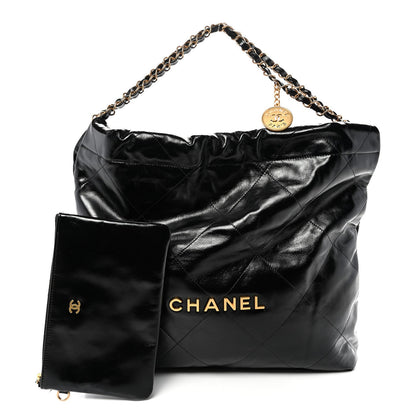 Shiny Calfskin Quilted Chanel 22 Black