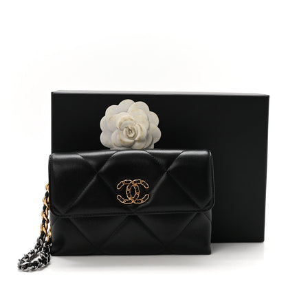 Lambskin Quilted Chanel 19 Flap Clutch Black