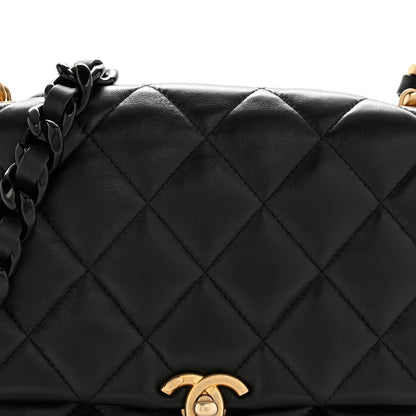 Lambskin Quilted Small Lacquered Chain Flap Black