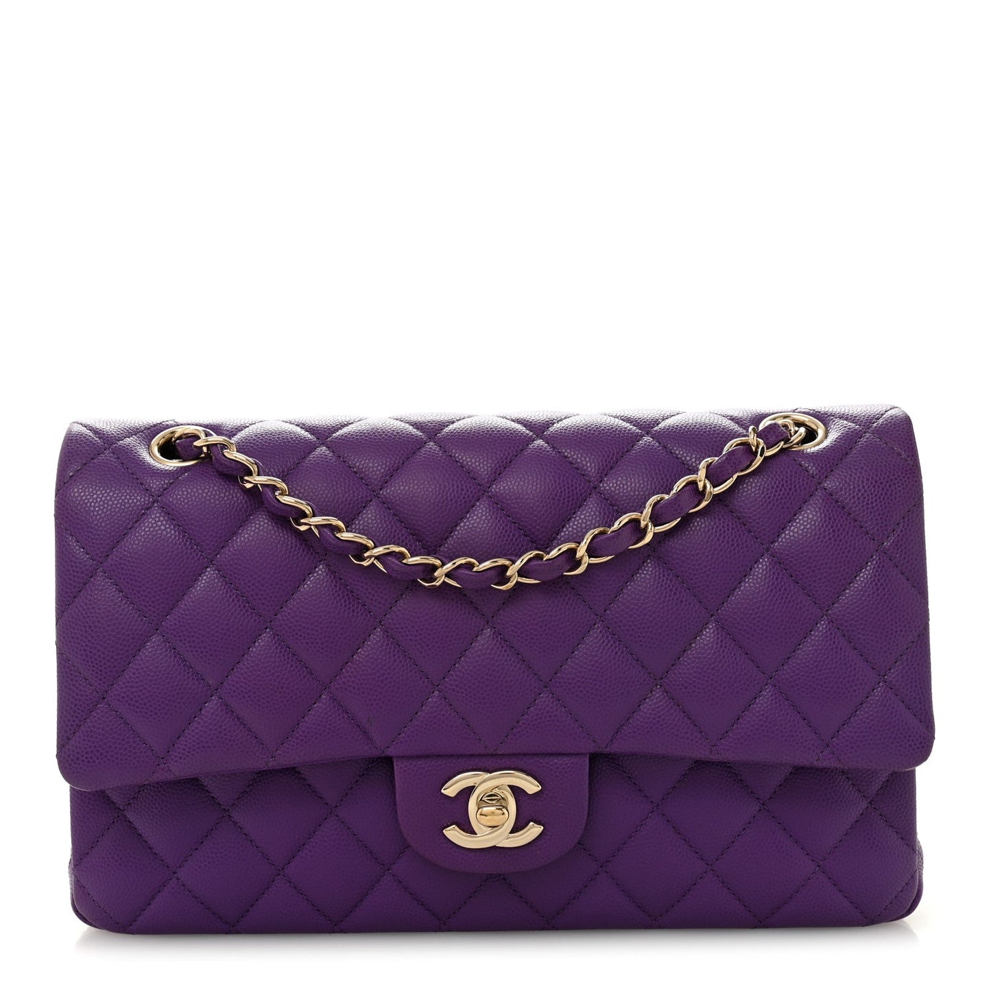 Caviar Quilted Medium Double Flap Purple
