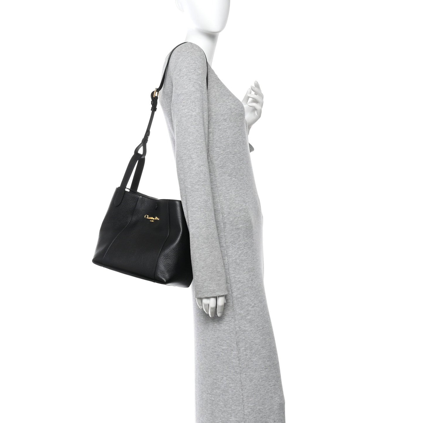 Calfskin Medium Signature Bucket Bag Black
