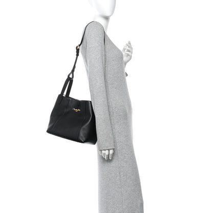 Calfskin Medium Signature Bucket Bag Black