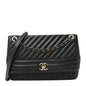 Shiny Goatskin Diagonal Quilted Large Flap Black