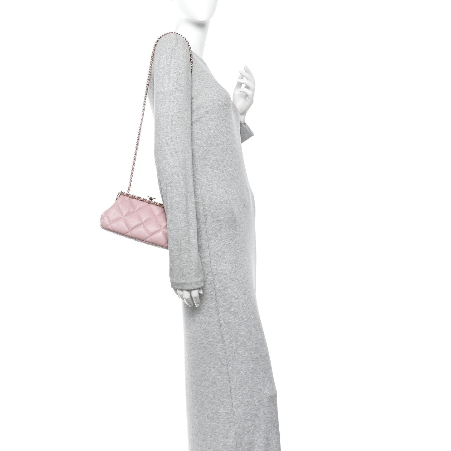 Lambskin Quilted Chain Frame Clutch Pink