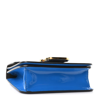 Vitello Vernice Mou Karligraphy Crossbody Bag Bluette