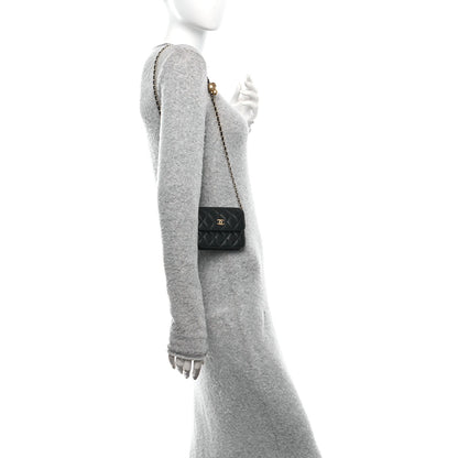 Lambskin Quilted Pearl Crush Flap With Chain Black