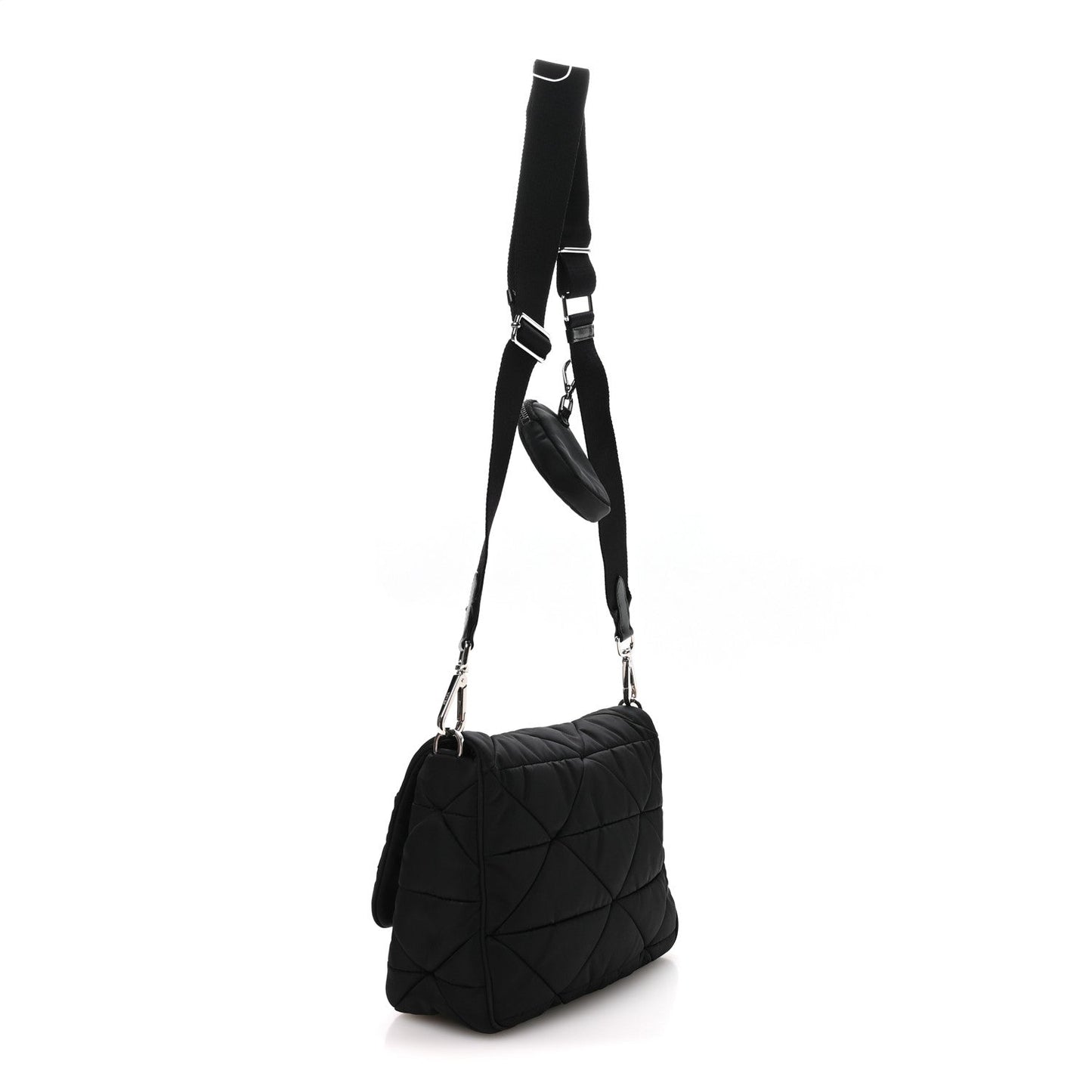 Re-Nylon Quilted Padded Flap Shoulder Bag Black