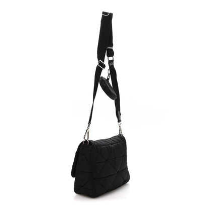 Re-Nylon Quilted Padded Flap Shoulder Bag Black