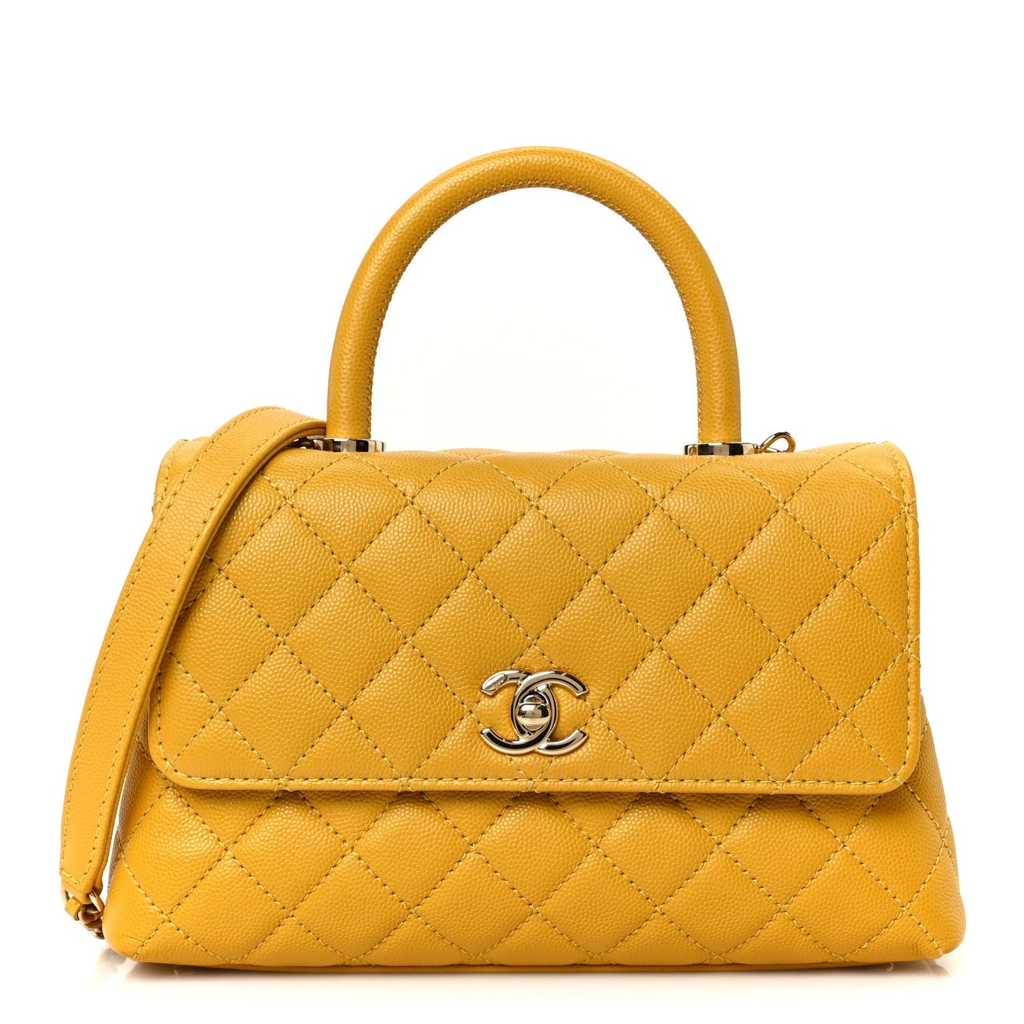Caviar Quilted Mini Coco Handle Flap Yellow