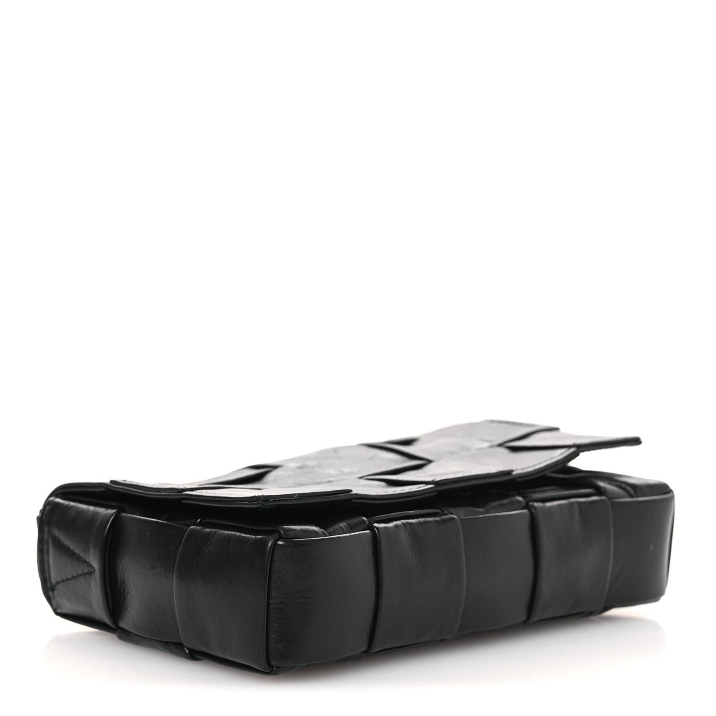Paper Calfskin Maxi Intrecciato Small Cassette Crossbody Bag Black