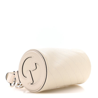 Sakai Be Green Calfskin Diagonal Stitched Mini Blondie Barrel Shoulder Bag Mystic White