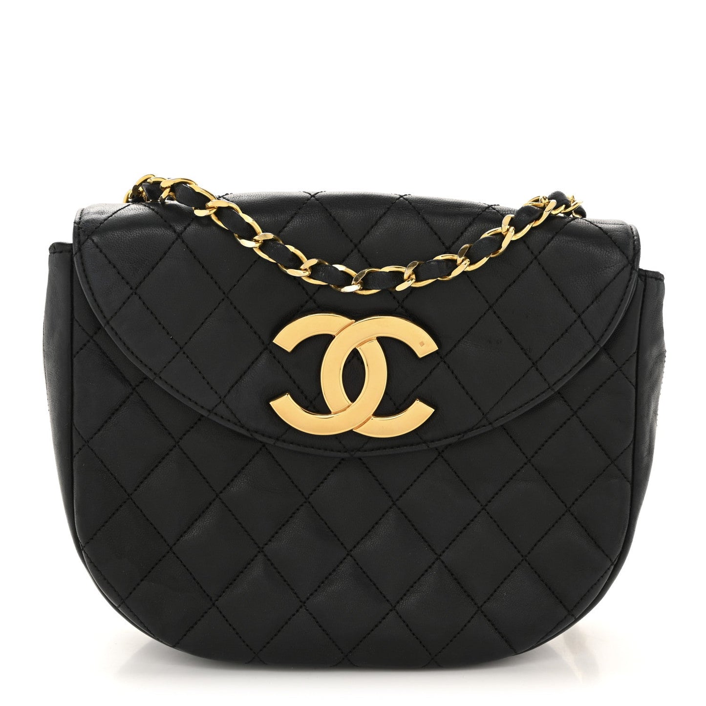 Lambskin Quilted Half Moon Flap Black