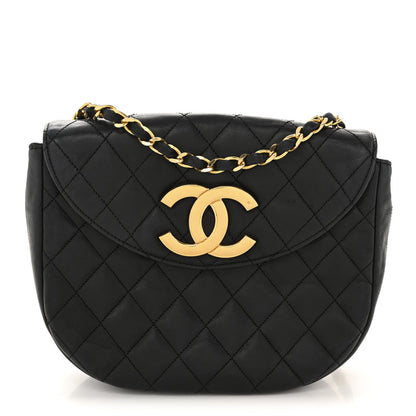 Lambskin Quilted Half Moon Flap Black