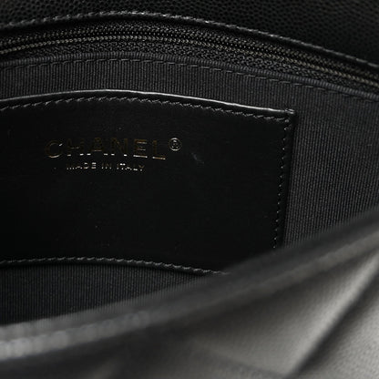 Shiny Caviar Quilted Mini Chain Messenger Flap Bag Black