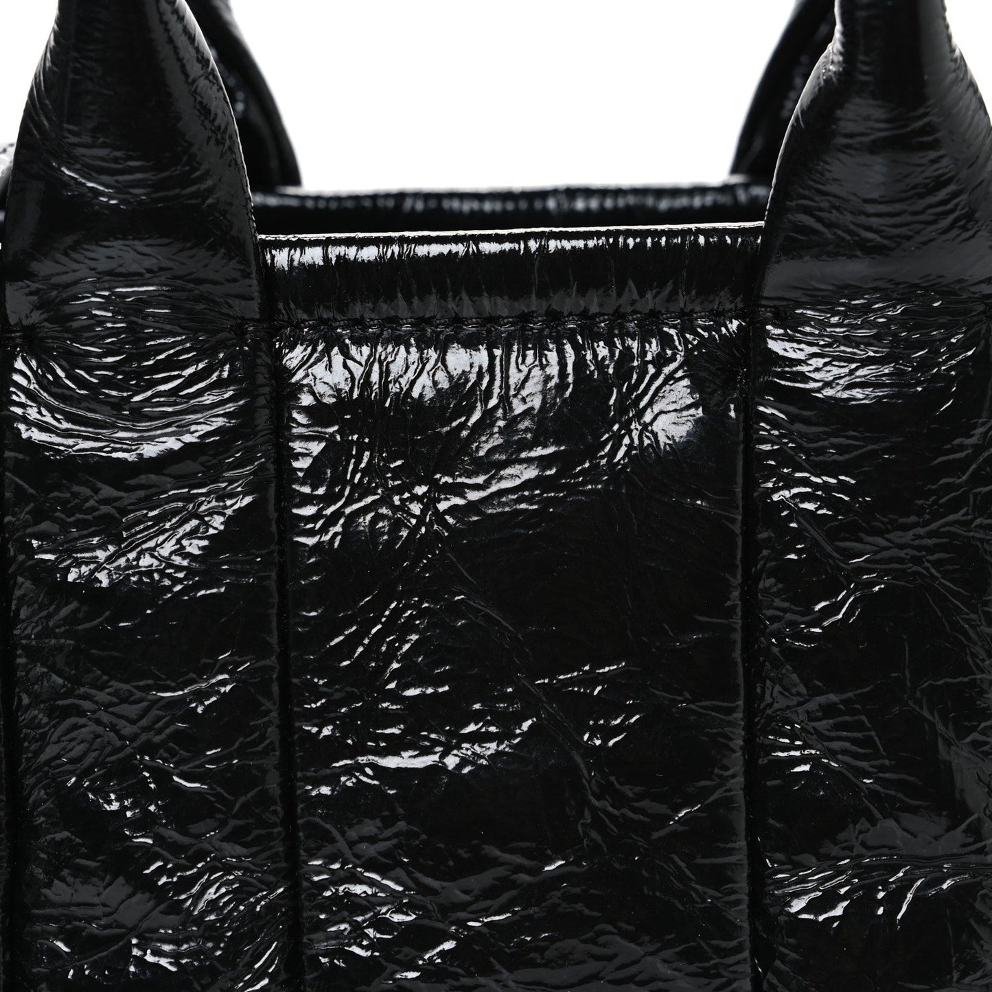 Shiny Crinkled Calfskin Mini The Tote Bag Black