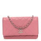 Lambskin Quilted Crystal Star Wallet On Chain WOC Pink