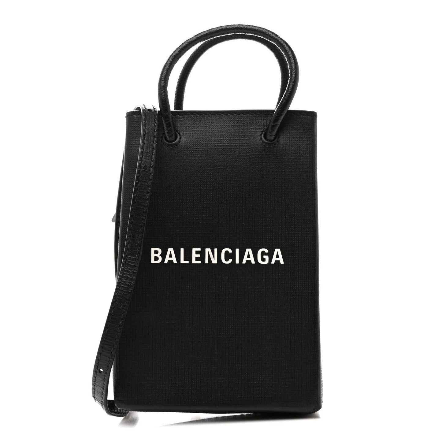 Squared Calfskin Logo Shopping Phone Holder Bag Black