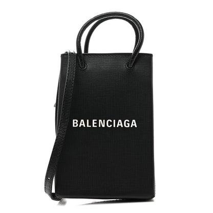 Squared Calfskin Logo Shopping Phone Holder Bag Black