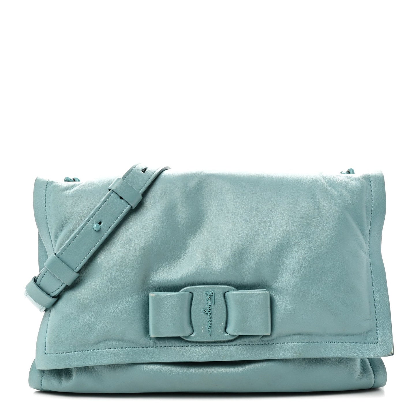 Calfskin Small Viva Bow Shoulder Bag Tyrone Turquoise
