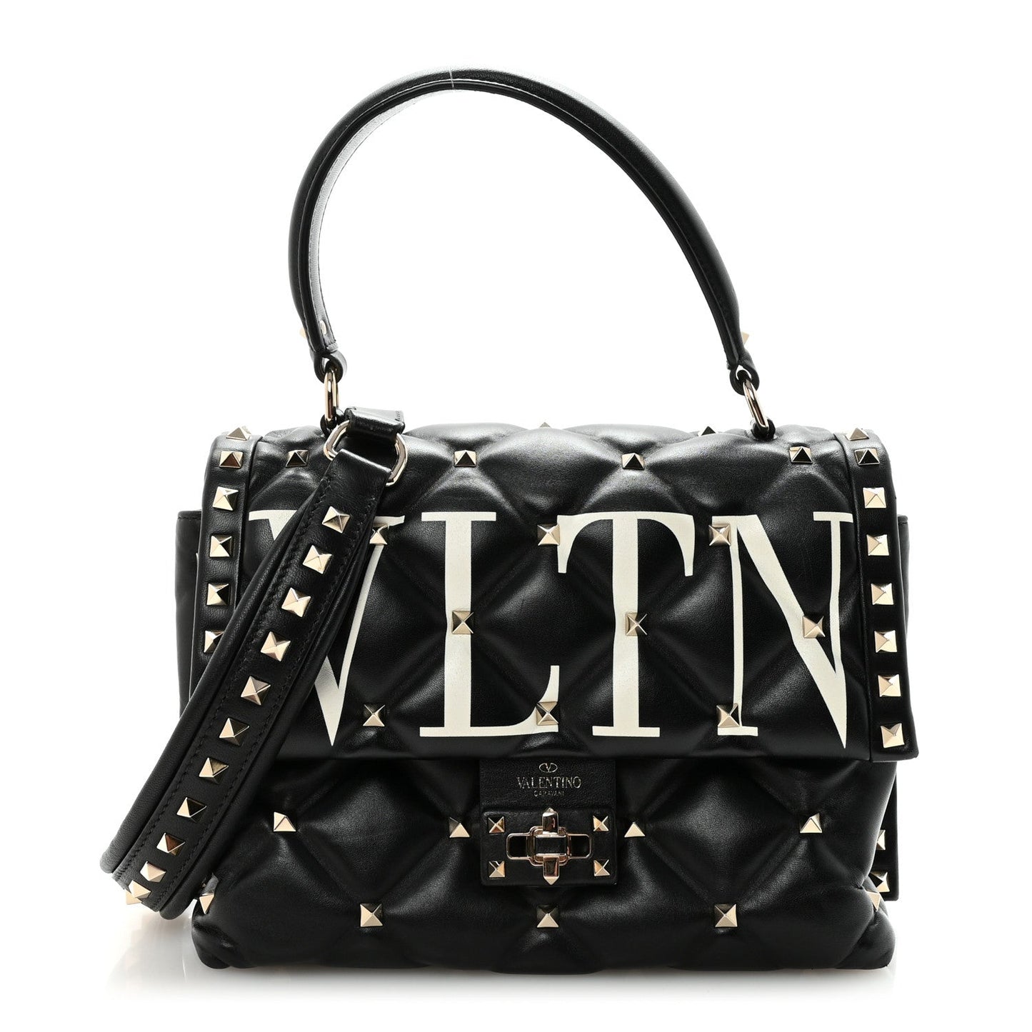 Lambskin VLTN Print Candystud Top Handle Bag Black