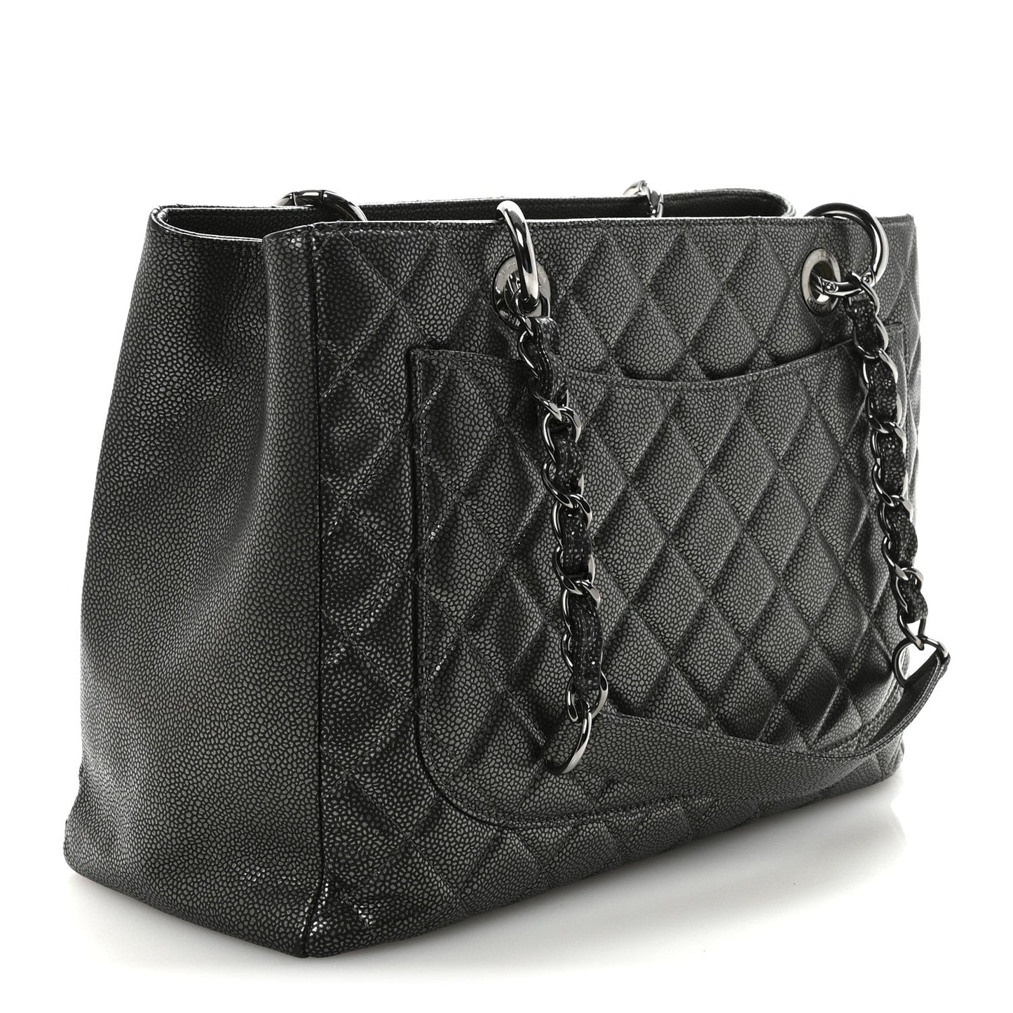Caviar Quilted Grand Shopping Tote GST Dark Silver