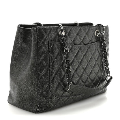 Caviar Quilted Grand Shopping Tote GST Dark Silver