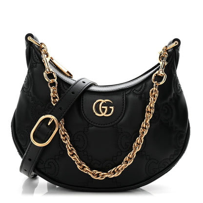 Calfskin GG Matelasse Mini Hobo Shoulder Bag Black