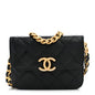 Shiny Caviar Quilted Chain Melody Card Holder On Chain Black